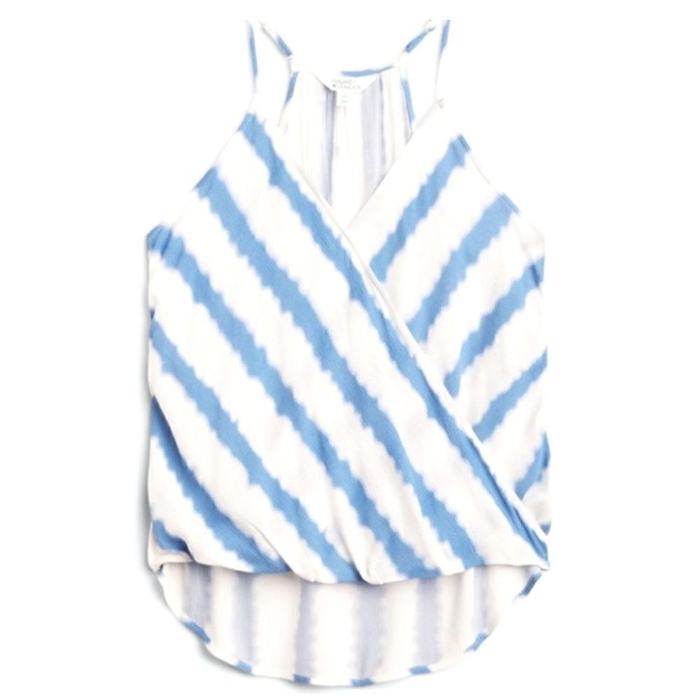 Market & Spruce Mac Surplice Rayon Top in Light Blue/White, Size XL. NWT!